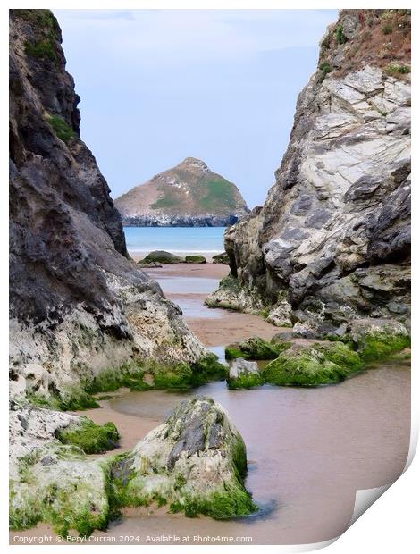 Holywell Bay Print by Beryl Curran