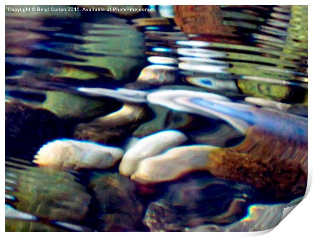 Colourful Pebbles Dance in Flowing Stream Print by Beryl Curran