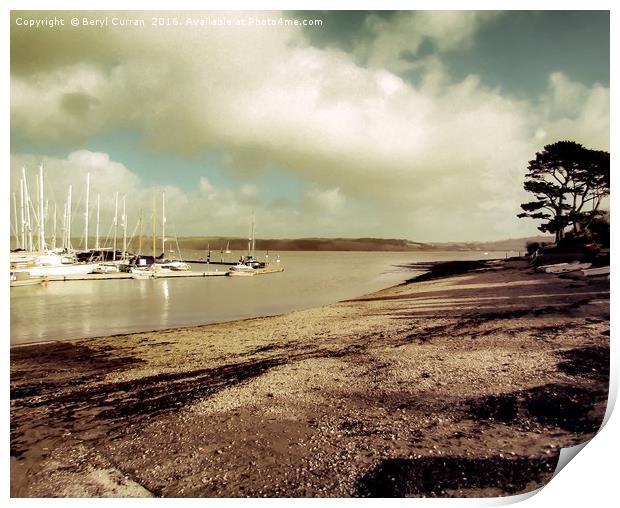 Serenity at Mylor Yacht Harbour Print by Beryl Curran