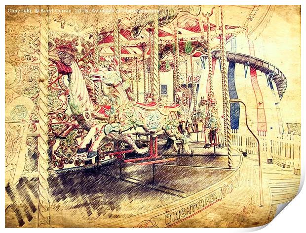 Nostalgic Carousel Ride Print by Beryl Curran