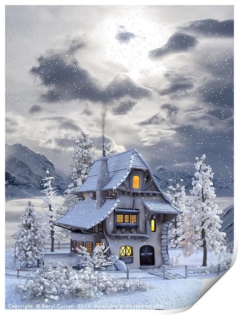 Cozy Christmas Cottage Print by Beryl Curran