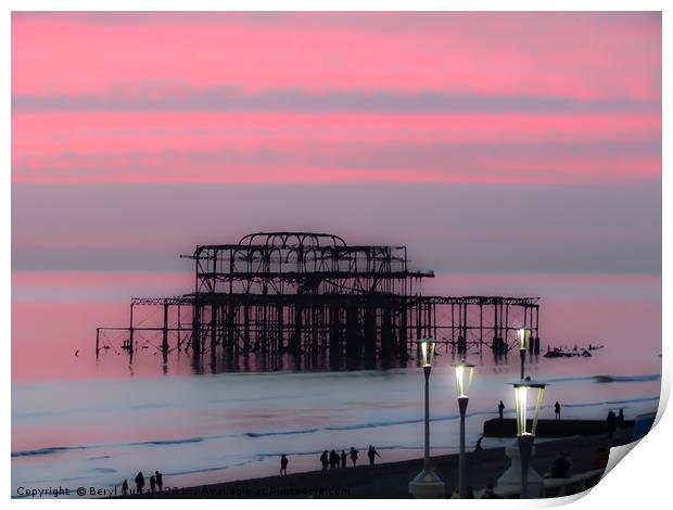 Majestic Sunset at Brightons West Pier Print by Beryl Curran