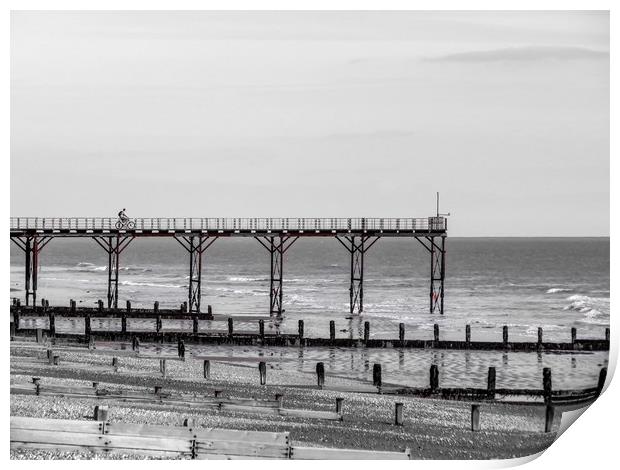 Man on bike. Bognor Regis pier  Print by Beryl Curran