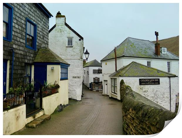 A Charming Street Leading to Port Isaacs Harbour Print by Beryl Curran