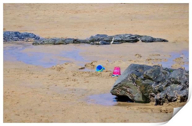 Coastal Fun with Colourful Buckets Print by Beryl Curran