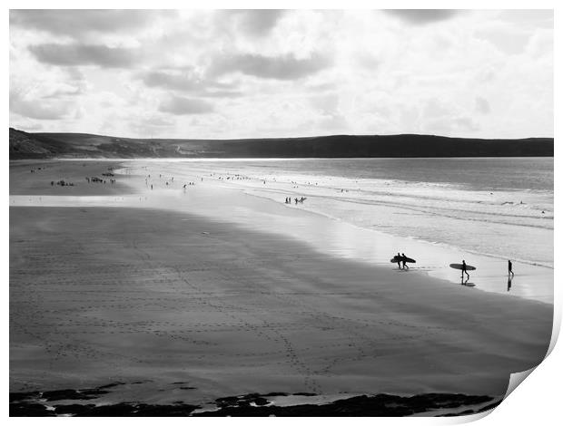 Riding the Waves Woolacombe Beach Print by Beryl Curran