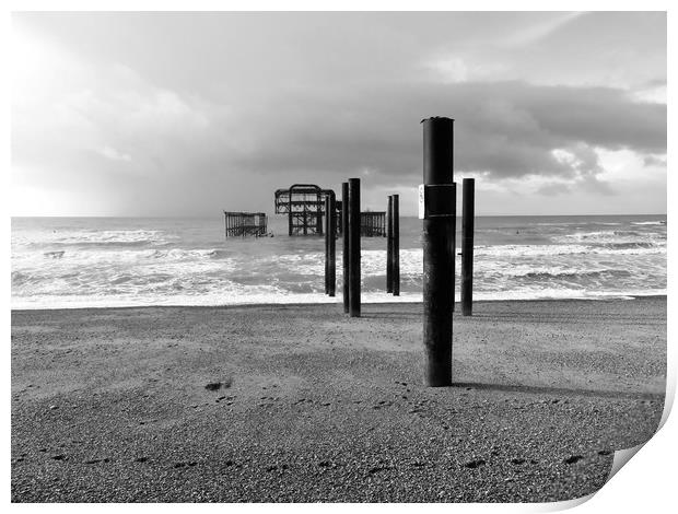 The Melancholic Demise of West Pier Print by Beryl Curran