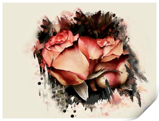 Modern Pink Rose Bouquet Print by Beryl Curran