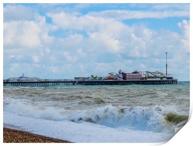 Majestic Waves at the Iconic Brighton Pier Print by Beryl Curran
