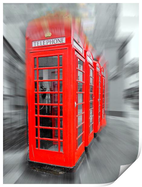 Iconic Red Telephone Boxes in Truro Print by Beryl Curran