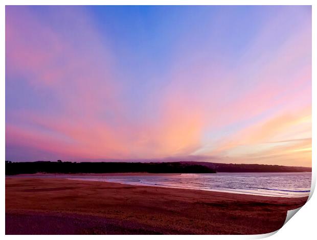 Majestic Sunset Over Hayle Beach Print by Beryl Curran