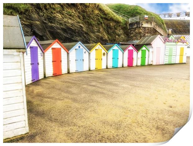 Vibrant Beach Huts at Newquay Print by Beryl Curran