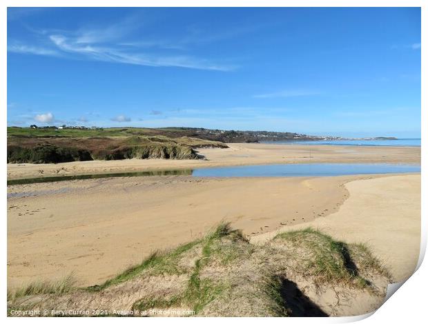 Hayle beach and sand dunes Cornwall  Print by Beryl Curran