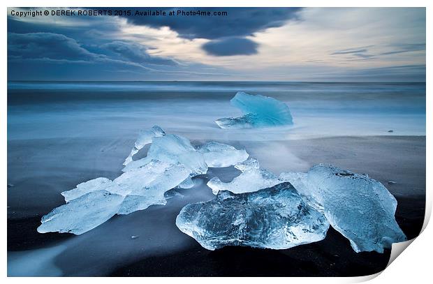  Ice alive at Jokulsarlon beach Print by DEREK ROBERTS