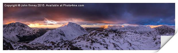  Cumbrian mountains winter summit sunset panoramic Print by John Finney