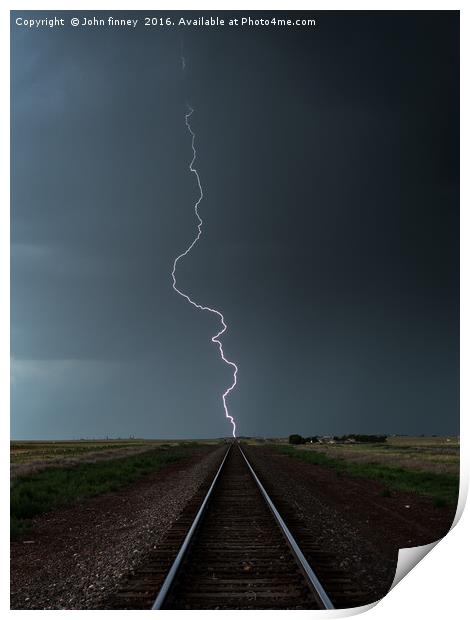 Railroad Lightning Bolt, Colorado, USA. Print by John Finney
