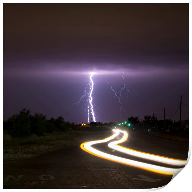Street Lightning, New Mexico.  Print by John Finney