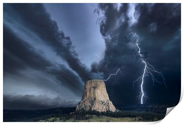 Storm over The Devils Tower Print by John Finney