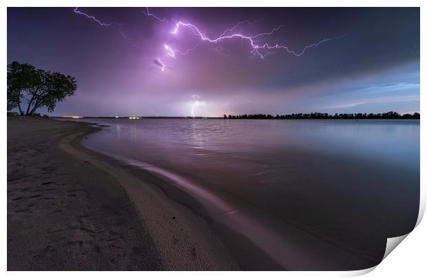 Lake McConaughy lightning, Nebraska  Print by John Finney