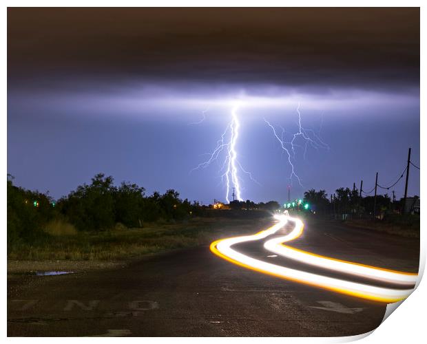 Lightning light trails, New Mexico Print by John Finney