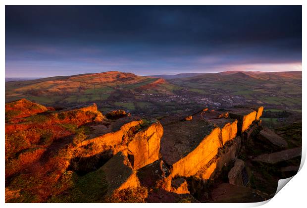 Sunrise with red sunlight light on Eccles Pike  Print by John Finney