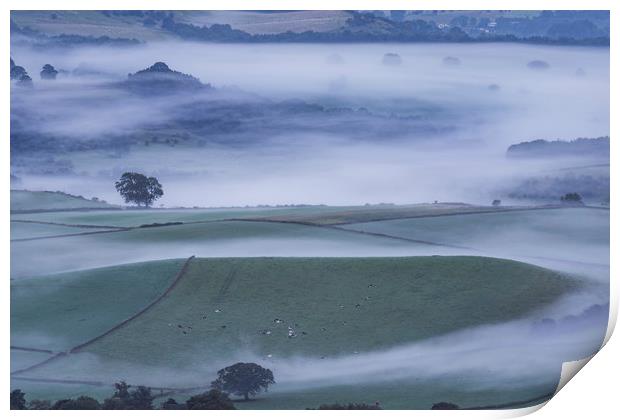 Curbar morning mists, Peak District Print by John Finney