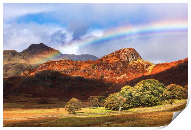 Langdale Pikes Autumn Rainbow Print by John Finney