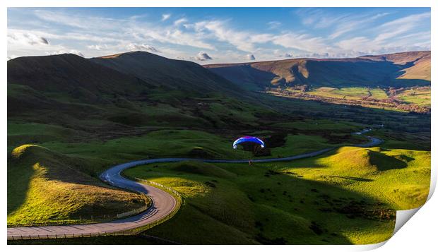 Paragliders floating down Edale Valley  Print by John Finney