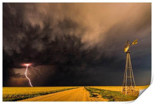 Colorado Windpump Lightning Print by John Finney