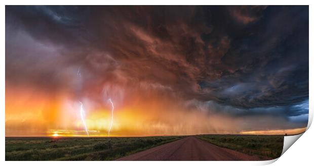 Double Lightning Bolts at sunset, Colorado Print by John Finney