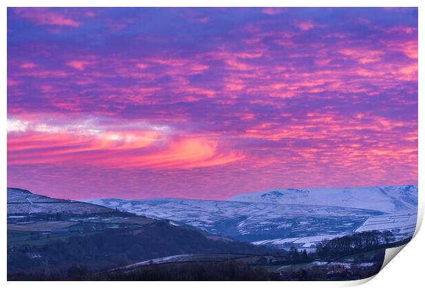 Dawn winter sky over Kinder Scout Print by John Finney