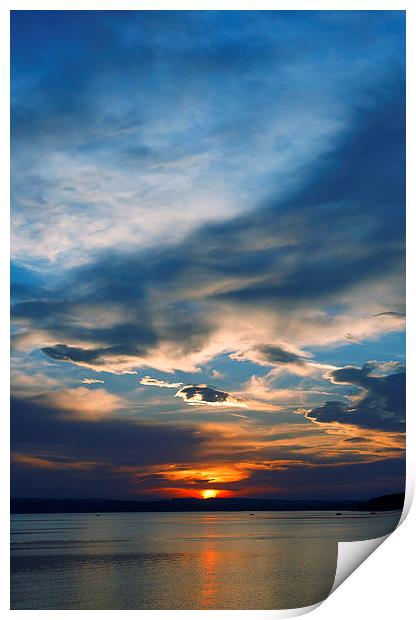 Sunset over lake Print by Dariusz Miszkiel