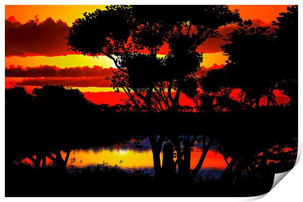 Sunset over beautiful lake region Print by Dariusz Miszkiel