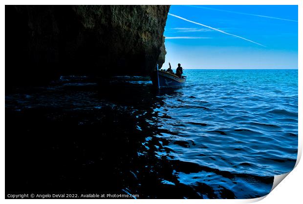 Cliff Cave and Tourist Boat Print by Angelo DeVal