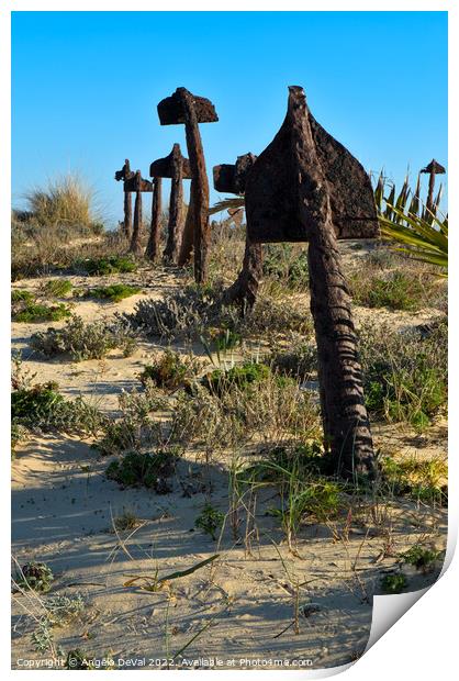 Anchors Resting on Tavira Beach Sands Print by Angelo DeVal