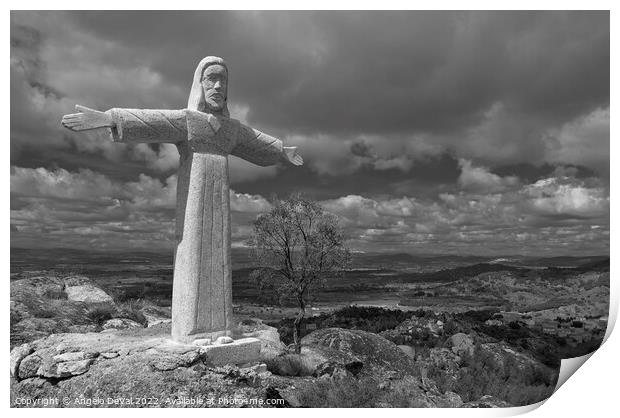 Christ Statue in Monsanto Mountains Print by Angelo DeVal