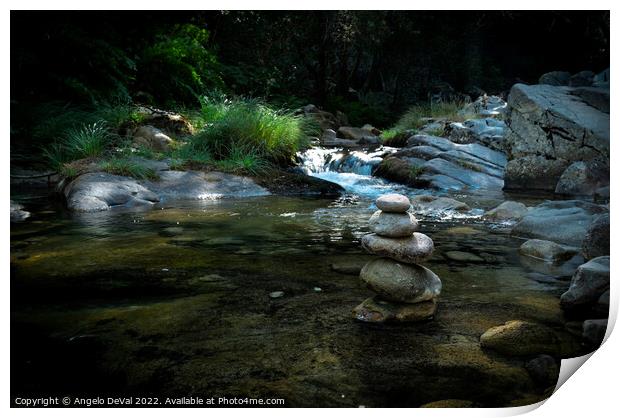 Zen rocks in Gralheira river Print by Angelo DeVal
