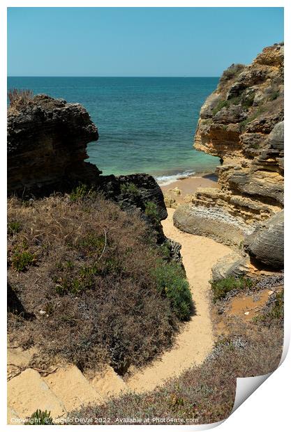 Stairs to Gorgeous Beach in Olhos de Agua. Algarve Print by Angelo DeVal