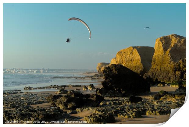 Paraplane Flying Over Gale Beach Print by Angelo DeVal