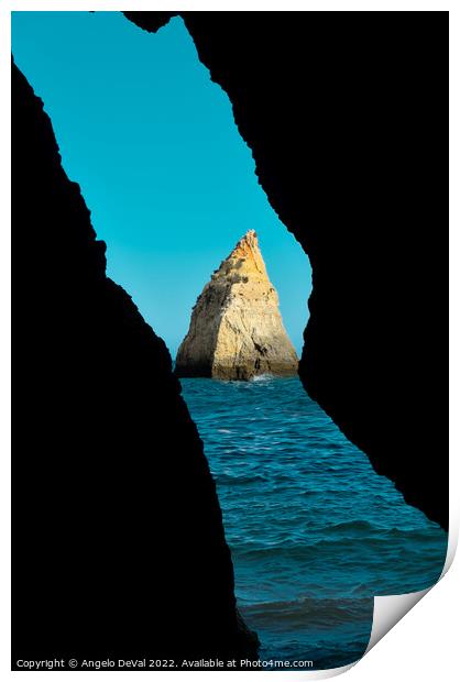Cave view at three brothers beach in Algarve, Portugal Print by Angelo DeVal