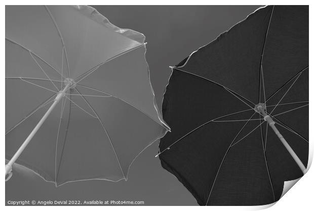 Monochrome Beach Umbrellas Print by Angelo DeVal