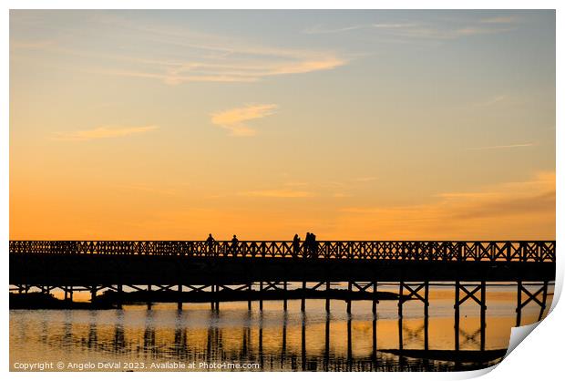 Wooden bridge welcoming twilight Print by Angelo DeVal