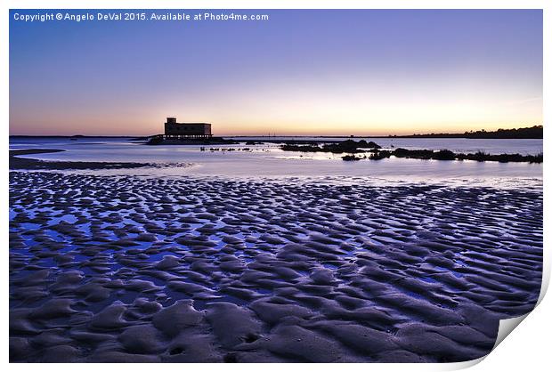 Old Lifesavers building covered by purple twilight Print by Angelo DeVal