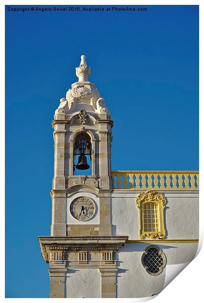 Clock tower of the Church of Carmel in Faro Print by Angelo DeVal