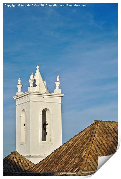 Church bell tower behind tiled roofs in Tavira  Print by Angelo DeVal