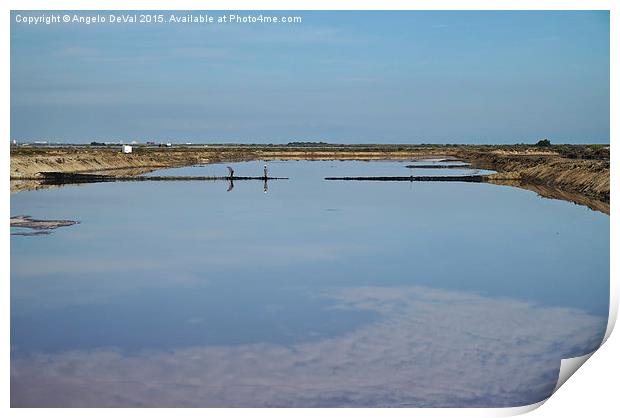 Salt Evaporation Pond and Workers  Print by Angelo DeVal