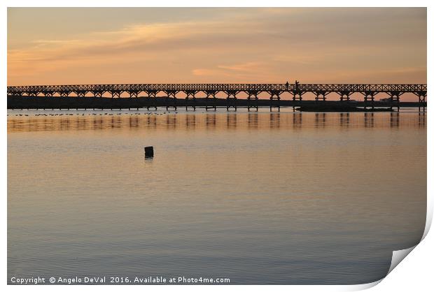 Wooden bridge at sunset in Quinta do Lago Print by Angelo DeVal