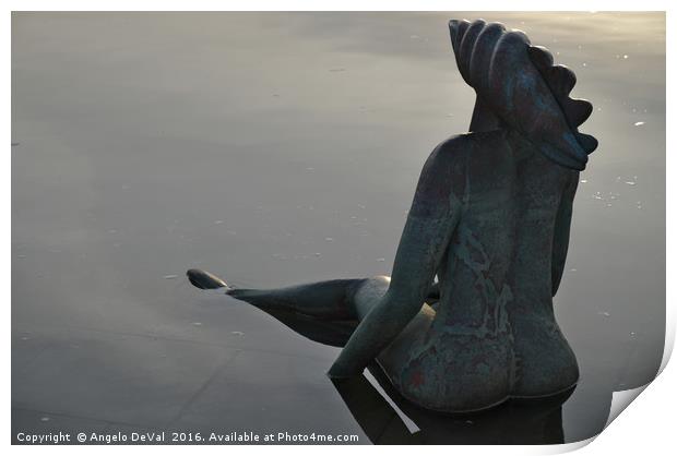 Mermaid bronze statue in the Faro Marina Print by Angelo DeVal