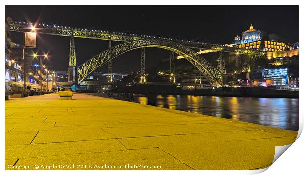 Porto Riverside at Night Print by Angelo DeVal