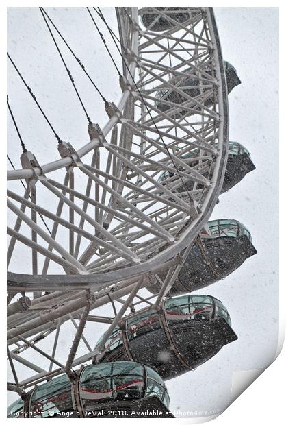 London Eye and Snow Print by Angelo DeVal
